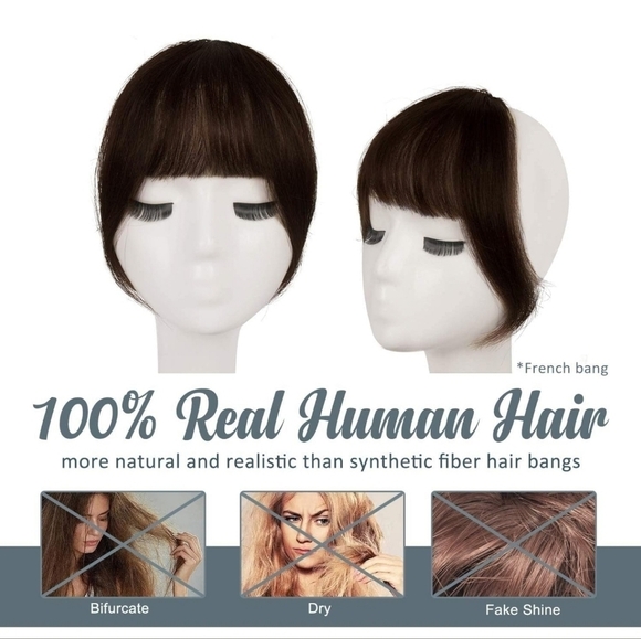 Dark Auburn Brown Human Hair French Bangs - Picture 2 of 8